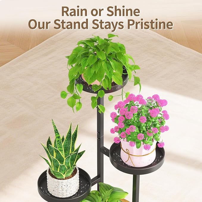 LASZOLA Black 3 Tier Tall Metal Plant Stand Indoor for Large Planter, Heavy Duty Wrought Iron Vertical Big Flower Rack, Sturdy Spiral Multiple High Organizer for Modern Patio House Bathroom Corner