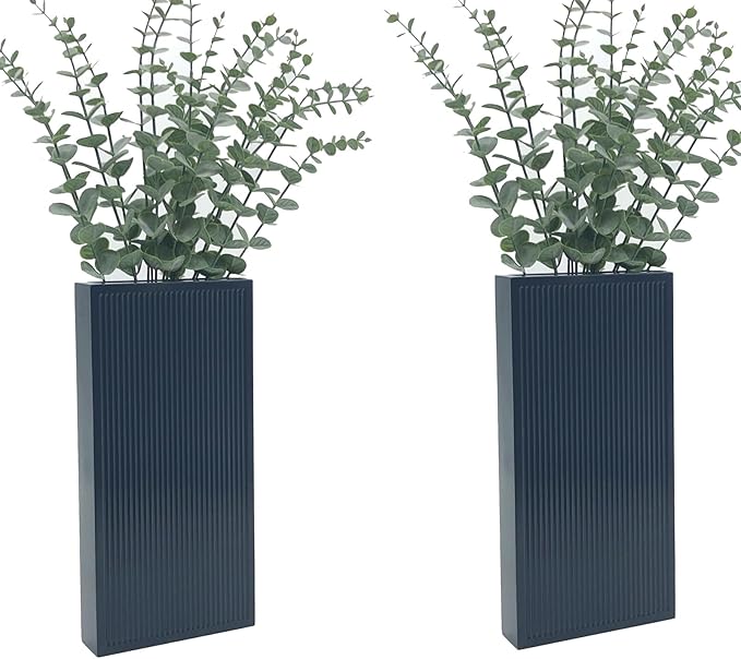 Wood Wall Planter Set of 2, Modern Wall Hanging Decor Pocket Planter for Greenery and Dried Flowers, Indoor Wood Hanging Vase (Blue)