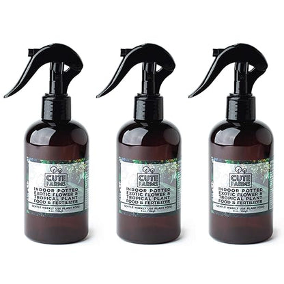 Cute Farms Indoor Potted Exotic Flower & Tropical Plant Fertilizer | Gentle Weekly Use Formula Plant Food (Three - 8 oz. Spray Bottles)