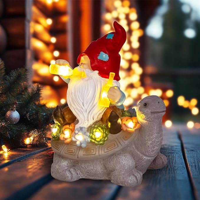 DKJOCKY Solar Turtle Gifts Garden Decor Garden Gnomes for Yard, Gnomes with Solar Lights Garden Decor, Christmas Friendships Birthday Gifts for Women, Mom Unique