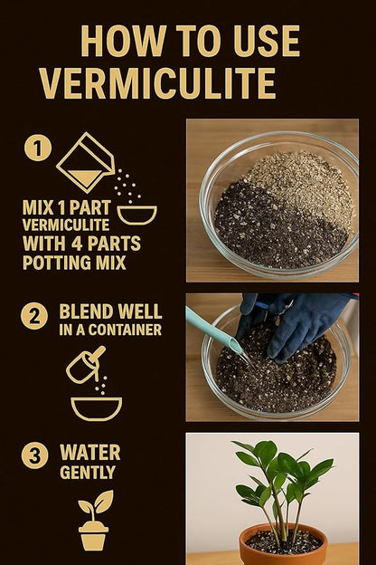 Horticultural Organic Vermiculite for Plants - Medium Grade - Natural Soil Additive for Gardening, Houseplants, Mushrooms, Potted Plants, Hydroponics, Terrariums (5 Quart)