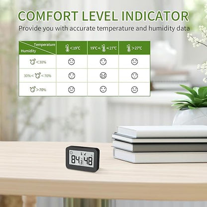 DOOMAY Mini Hygrometer Indoor Thermometer, Digital Humidity Gauge with Celsius Fahrenheit Switch Button,Humidity Meter Temperature Monitor for Babyroom Cellar Reptile Incubator Closet,2-Pack,Black