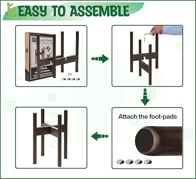ZPirates Plant Stand Indoor, Outdoor - Adjustable Sideways to Support 8 to 12-Inch Small to Large Planter Pot and Flower Vase Holder - Leg Length 14-inch - Dark Bamboo Wood
