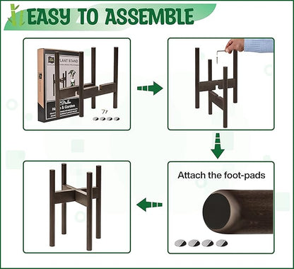 ZPirates Plant Stand Indoor, Outdoor - Adjustable Sideways to Support 8 to 12-Inch Small to Large Planter Pot and Flower Vase Holder - Leg Length 14-inch - Dark Bamboo Wood