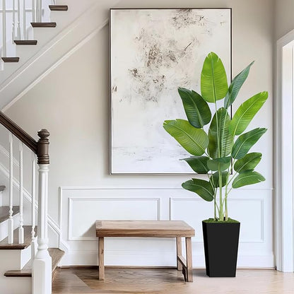 Lifelike Bird of Paradise Artificial Plant 7ft Faux Banana Leaf Tree with Black Tall Planter for Home Decor - Perfect Indoor Silk Floor Plant for Living Room, Office, and Bedroom Ambiance Enhancement