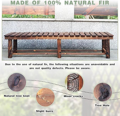 Outdoor Garden Bench, 3-Person Wood Patio Bench Weatherproof Outdoor Backless Bench, Anti-Corrosion and Anti-Rust Garden Benches for Garden Lawn Porch Park Backyard (Carbonized,47.25''/120cm)