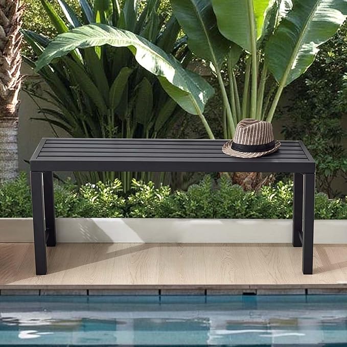 Black Outdoor Backless Bench for Garden, Metal Outdoor Bench Weatherproof, Patio Benches for Outdoors, Benches Seat for Backyard, Porch, Plant Stand and Holder