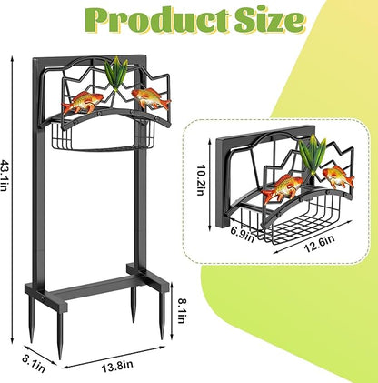 Garden Hose Holder, Heavy Duty Metal Water Hose Holders Stand with 4 Spikes, Freestanding Outdoor Water Pipe Storage Rack Hanger 150ft for Outside Yard Lawn Decor