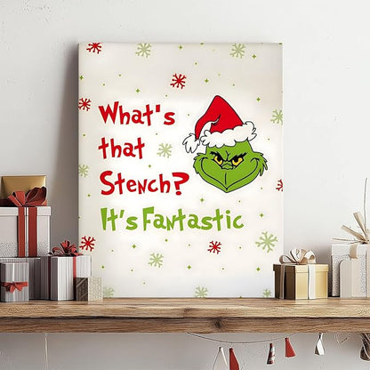 Funny Christmas Canvas Wall Art Decor - “What's That Stench? It's Fantastic” Holiday Decor - 8x10 inch Humorous Christmas Decoration for Living Room or Office - Premium Quality Canvas Print