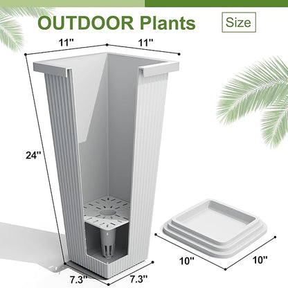 24" Tall Planters for Outdoor Plants, Set of 2 Large Outdoor Planters for Front Porch Decor with Drainage Hole, Front Porch Decor (Stripes-White)