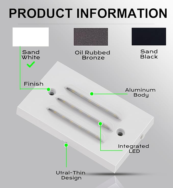 CLOUDY BAY 5CCT 12V 4W Low Voltage LED Step Light with Horizontal Louvered Faceplate for Steps Decks Stairs,Outdoor Stair Lights,Wet Locations,6 Pack,White