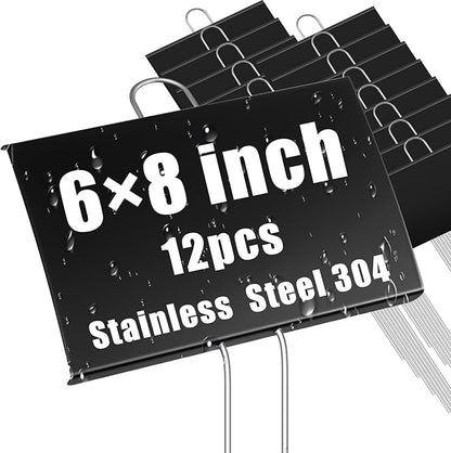 Landhoow 12 Pcs Large Garden Plant Markers Metal Plant Labels Sign 6'' x 8'' with 13'' Stake Weatherproof Waterproof Garden Sign for Outdoor Seedlings Herbs Vegetable Greenhouse, Black