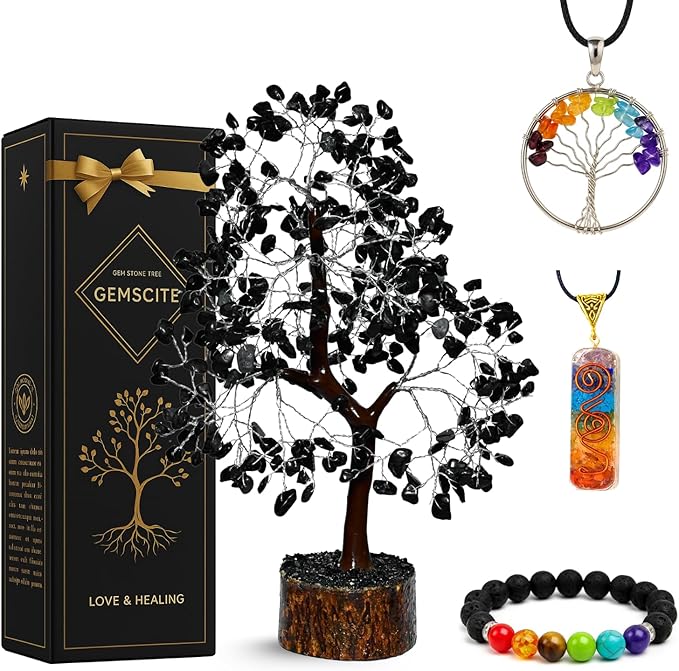 Black Tourmaline Crystal Tree with Silver Wire – Handcrafted Gemstone Tree for Protection, Grounding & Energy Cleansing