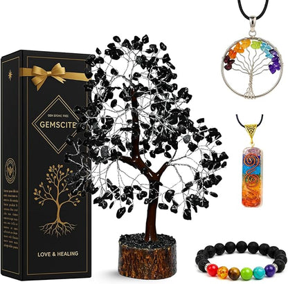 Black Tourmaline Crystal Tree with Silver Wire – Handcrafted Gemstone Tree for Protection, Grounding & Energy Cleansing