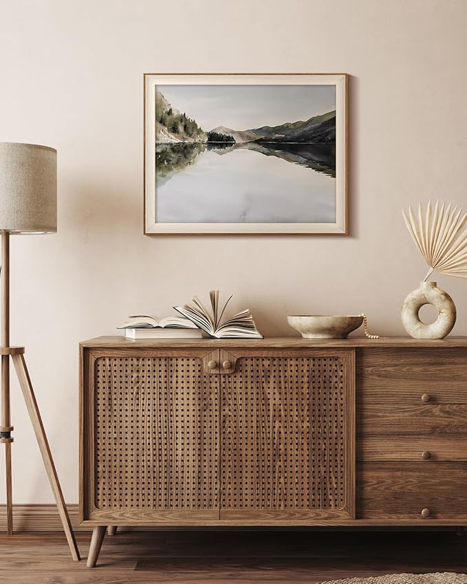 InSimSea Framed Canvas Wall Art Mountain Reflection Decor Vintage Nature Wilderness Art Decorative Rustic for Living Room, Bedroom, Office 16x20In