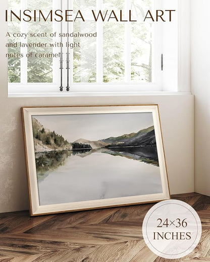 InSimSea Framed Canvas Wall Art Mountain Reflection Decor Vintage Nature Wilderness Art Decorative Rustic for Living Room, Bedroom, Office 24x36In