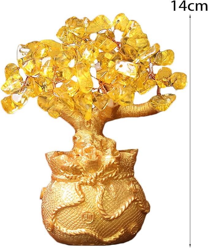 Golden Money Tree Ornament Bring Good Luck Fortune Lucky Bag Tree Resin Figurine Statue Sculpture Home Office Desktop Fengshui Decoration (Golden)