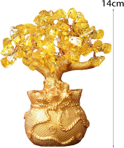 Golden Money Tree Ornament Bring Good Luck Fortune Lucky Bag Tree Resin Figurine Statue Sculpture Home Office Desktop Fengshui Decoration (Golden)