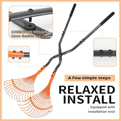 Garden Rake, Black Orange Plastic Fan Design, Heavy Duty Lawn Leaf Collection Tool