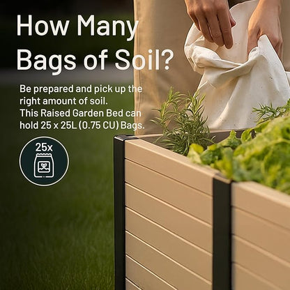 Tierra Verde 48-Inch x 48-Inch Raised Garden Bed with Tool-Free Connect System and Crafted from Recycled Materials, for Patios or Decks, Khaki