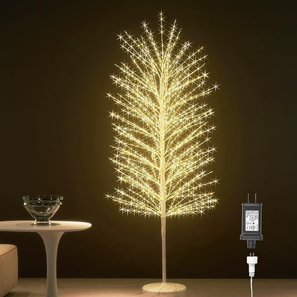 Hairui Lighted White Tree with Timer and Dimmer 1280L Warm White Fairy Lights 6FT, Twig Tree with Lights for Indoor Outdoor Home Christmas Winter Holidays Party Decoration