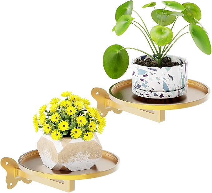 Wall Mounted Plant Holder - Butterfly Metal Hanging Shelf for Indoor Plants Succulents Flowers Decor Sturdy Wall-Mounted Storage for Bedroom Living Room Bathroom Space-Saving Home Organizer 2-Pack Gold