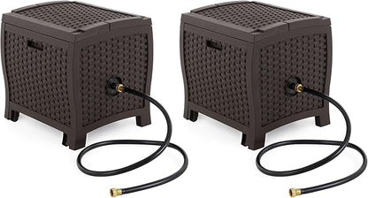 Suncast 2 Pack 175 ft. Wicker Style Resin Hose Hideaway with Hose Guide, Java, Mocha Brown