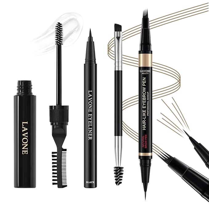 Microblading Eyebrow Pen Kit - Waterproof Brow Makeup Set with Eyebrow Pencil, Eyebrow Gel Clear, Eyeliner, Dual-ended Eyebrow Brush, Natural Looking Brows with Long-Lasting All-Day Hold - Dark Blonde