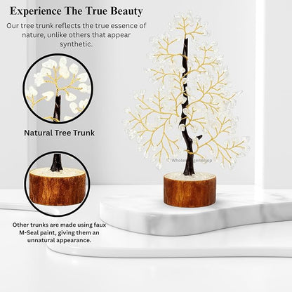 GEMSCITE Clear Quartz Crystal Tree with Golden Wire – Handmade Gemstone Bonsai for Energy Healing & Home Decor