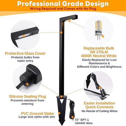 Gardenreet Brass Black Low Voltage Garden Lights, Outdoor Landscape Pathway Light, 12V LED AC/DC Bronze L Shape Path Lamp for Sideway House Walkway with 3W 270LM 4000K G4 Bulb 8 Pack