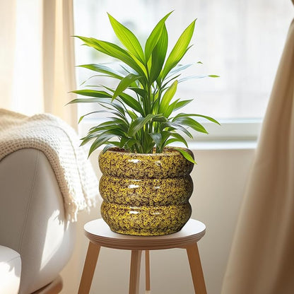 SQOWL Ceramic Planter - 8 Inch Indoor Plant Pot with Drainage Hole, Round Planter for Outdoor Plants, Ceramic Flower Pots, Bubble Planters, Home Room Porch Decor, Plant Lover Gifts, Yellow