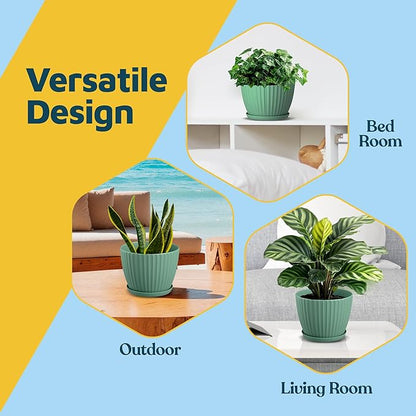 Mint 6-Inch Plant Pots with Drainage & Saucers 24 Pack, Indoor & Outdoor Planters for Houseplants, Herbs, and Flowers, Durable & Weatherproof Material, Stackable, Lightweight, Minimalist Design