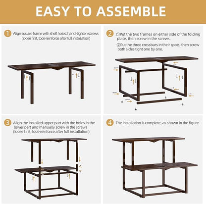 Metal Plant Stand Indoor, Outdoor Iron Plant Shelf, Heavy Duty Slatted Display Shelf for Patio Balcony Garden Living Room Load Bearing 330 LB 26" L x 20.2" H x 17.7" W 2 Tier Coffee
