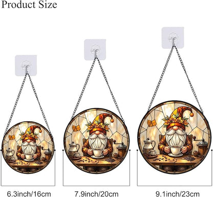 Stained Glass Window Hanging, Coffee Gnome Sun Catcher for Indoor Window Decoration, Stained Glass Coffee Nook/Corner Decor Gift for Women and Men G48 (6.3'')
