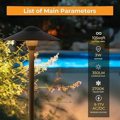 Gardencoin Low Voltage Pathway Lights (8.5'' Shade, 21.5'' Tall)，12V Outdoor LED Landscape Path Lights Wired, Aluminum Pathway Lighting with 3W 2700K Replaceable Bulb for Walkway Garden Yard, 12 Pack