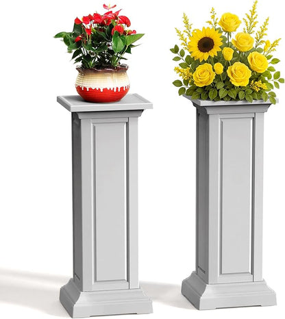 36in Tall Resin Planter Set of 2,Large Outdoor Planter for Porch, Garden, and Balcony, Weight-Bearing Top, Weather-Resistant, Classic Estate Design for Flowers and Trees(Ashen)