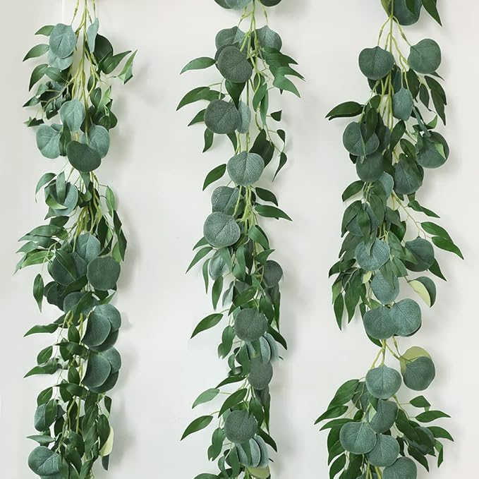 3 Strands Artificial Vines Kit, 78" Silk Eucalyptus Ivy Garland Green Leaves Natural Odorless, Fake Greenery Hanging Plants Decoration for Home, Bedroom, Wall, Party, Wedding Decor