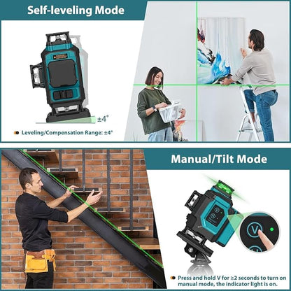 Takamine 16 Lines Green Laser Level Pro, 4x360° 4D Green Cross Line Professional for Construction, Two 360° Vertical and Two 360° Horizontal Laser Level Pulse Mode and Remote Controller