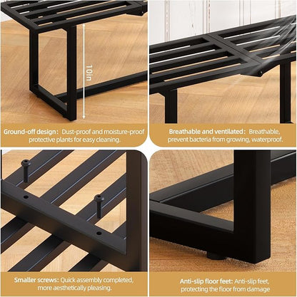 2 Pack Metal Plant Stand Indoor, Outdoor Iron Plant Shelf, Heavy Duty Slatted Display Shelf for Patio Balcony Garden Living Room Load Bearing 330 LB 26" L x 10.4" H x 8.6" W 1 Tier Black