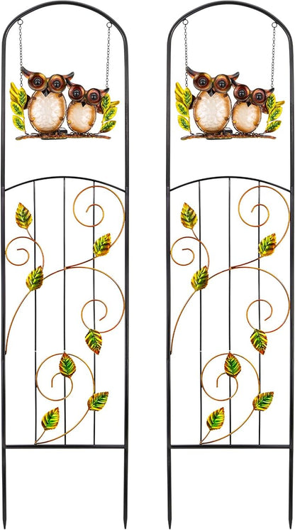 Solar-Powered Iron Plant Trellis with Lights,Voumsil Outdoor Garden Climbing Plant Support, Weatherproof Metal Stake for Vine Roses, Decorative Solar Lighting for Patio, Yard (Metallic Color 2 PCS)