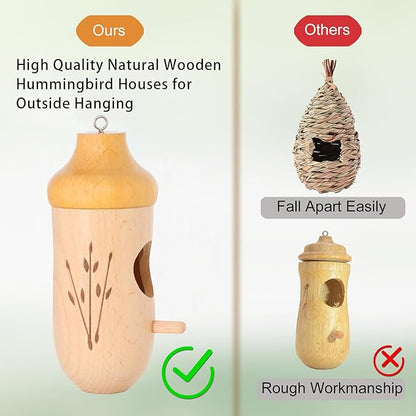 Hummingbird House - Natural Wooden Hummingbird Houses for Outside Hanging, Gardening Gifts for Women Christmas Tree Decoration 3 Packs