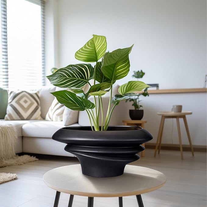 SQOWL Bonsai Pots - 12 Inch Ceramic Bonsai Planter Succulent Pot for Indoor Outdoor Plants Decorative Plant Pot with Drainage Hole Large Flower Pot for Tree Cactus Black
