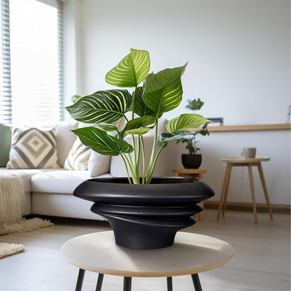 SQOWL Bonsai Pots - 12 Inch Ceramic Bonsai Planter Succulent Pot for Indoor Outdoor Plants Decorative Plant Pot with Drainage Hole Large Flower Pot for Tree Cactus Black