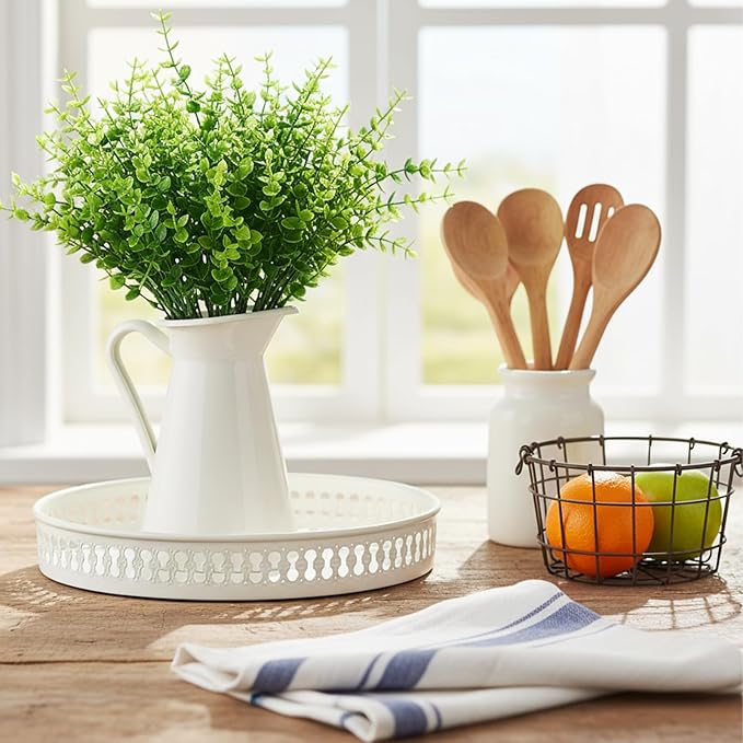 Grevosea 24 Bundles Artificial Greenery Plants, Outdoor UV Resistant Fake Plants Stems Faux Shrubs Boxwood Plant Faux Plastic Greenery for Farmhouse Garden Wedding Indoor Outdoor Decoration
