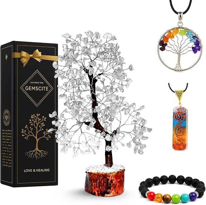 Clear Quartz Silver Wire Artificial Gemstone Tree – Handcrafted Crystal Healing Décor for Home & Office