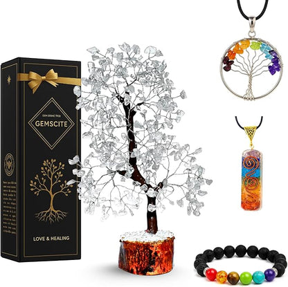 Clear Quartz Silver Wire Artificial Gemstone Tree – Handcrafted Crystal Healing Décor for Home & Office
