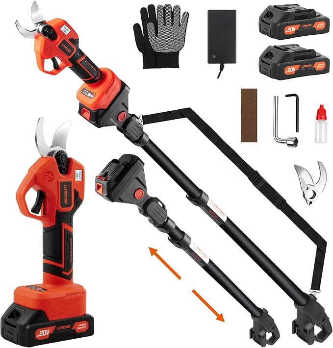 LLNDEI 2-in-1 Electric Pruning Shears with 13Ft Reach Extension Pole, 1.6“ Cutting Diameter, Electric Tree Pruner, 1000w Brushless Motor, Cordless Power Pruner for Tree Trimming.