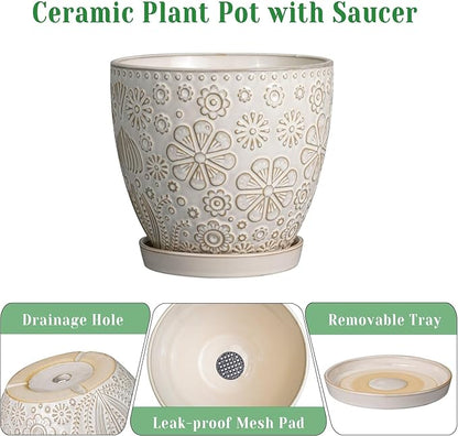 Ceramic Planter 8 Inch Plant Pot with Drainage Hole and Saucer Ceramic Pots for Indoor Plants Outdoor Large Flower Pot for Home Decor White