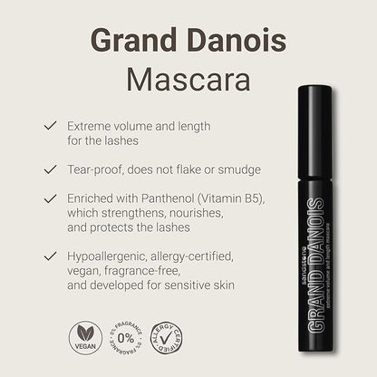 Hypoallergenic Mascara Sensitive Eyes - Smudge-Proof, Sweatproof, Lengthening Mascara for Maximum Volume and Length - Vegan, Non Toxic Mascara