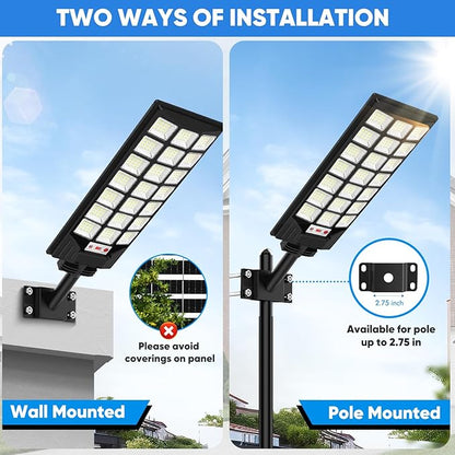 Brightever Solar Street Lights Outdoor, 32000LM 8500K Waterproof Motion Sensor Solar Powered Flood Lights with Remote Control, Dusk to Dawn Parking Lot Lights for Outside,Yard, Garden, 2-Pack